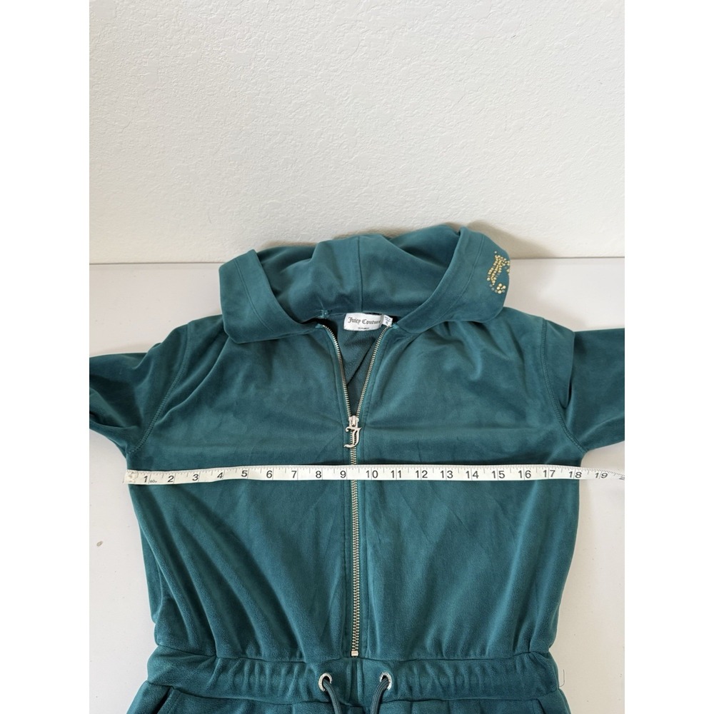 Juicy Couture Y2K Jumpsuit‎ Women's XS Velour Teal Hooded Track Soft Feel - Picture 7 of 12